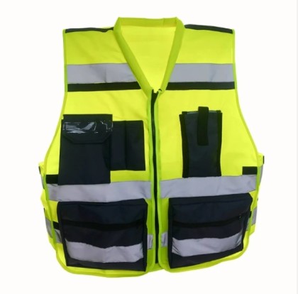Yellow vest with hanging pockets, Yellow vest with hanging pockets