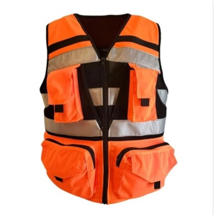 Orange vest with hanging pockets, Orange vest with hanging pockets