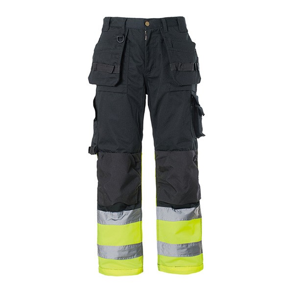 Hanging pocket trousers, black/yellow, EN 20471 Class1